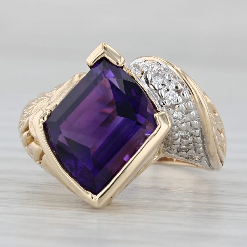 women’s engagement rings with diamonds and sapphires-5.78ctw Amethyst Diamond Ring 14k Yellow Gold Size 9 Bypass Floral