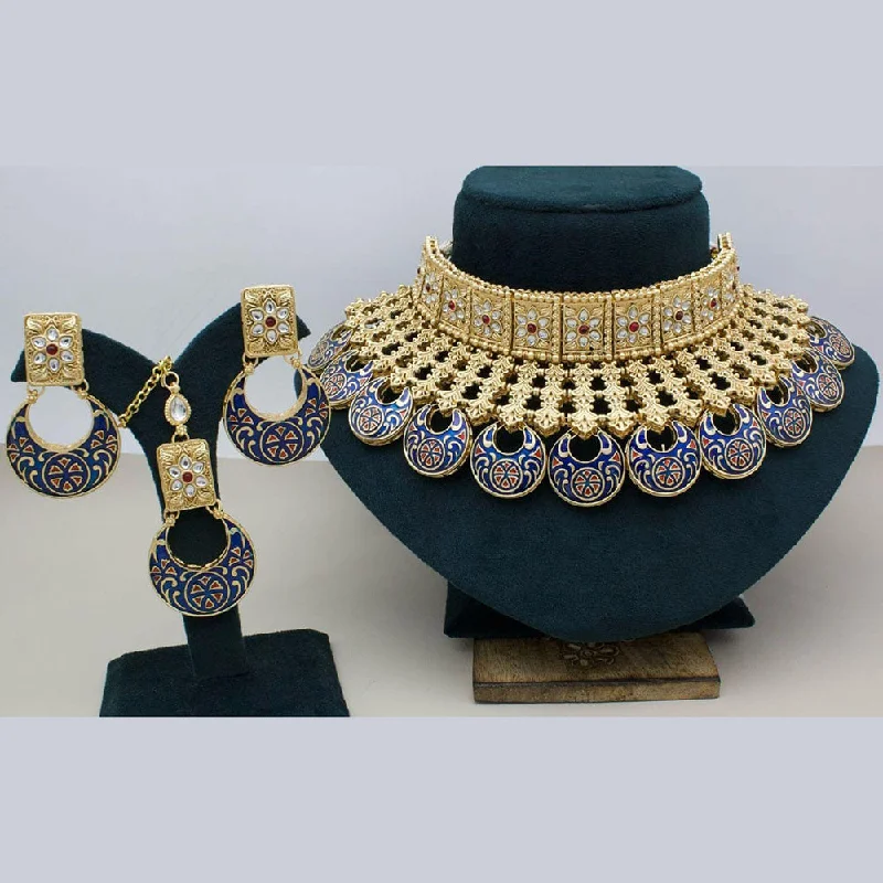 women’s geometric necklaces-Manisha Jewellery Gold Plated Kundan Stone Meenakari Choker Necklace Set