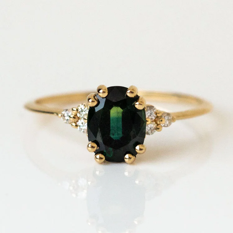 women’s gold engagement rings-Juno Ring with Teal Sapphire in Yellow Gold