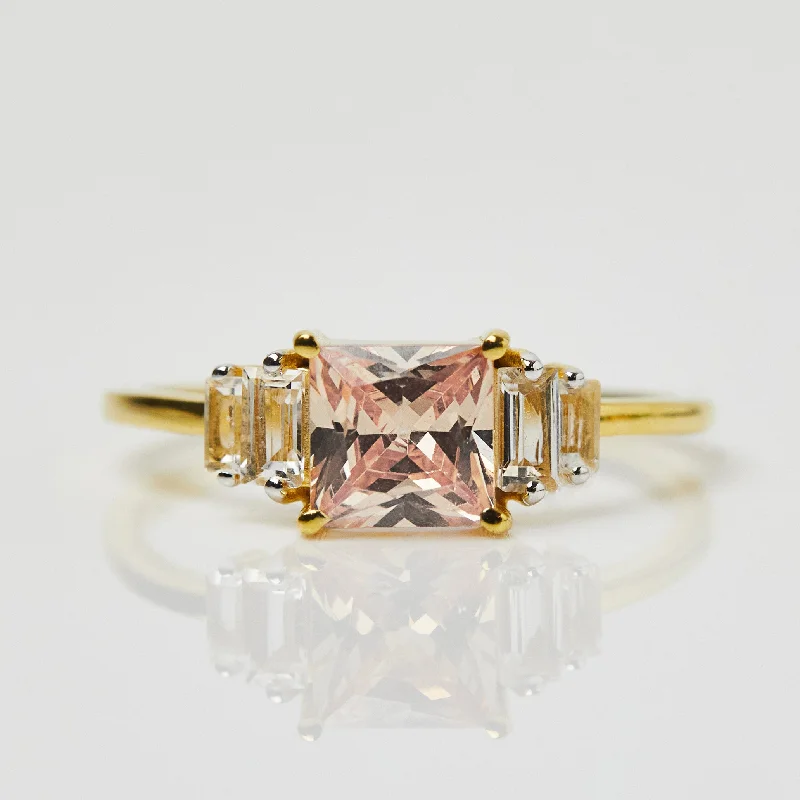 women’s sterling silver rings-Morganite and White Topaz Deco Ring