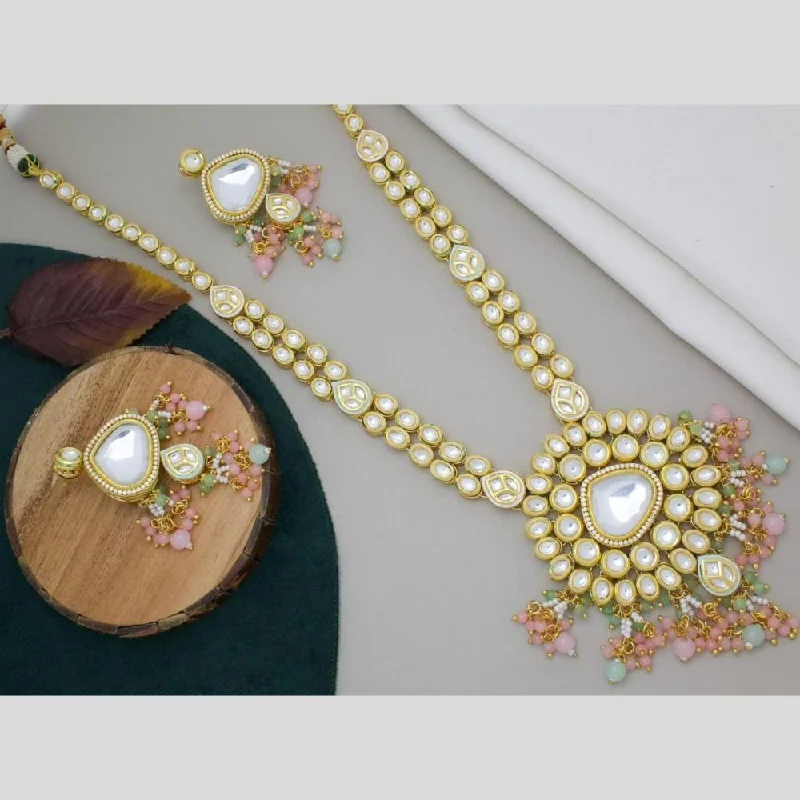 women’s trendy necklaces-Manisha Jewellery Gold Plated Kundan Stone And Pearls Long Necklace Set