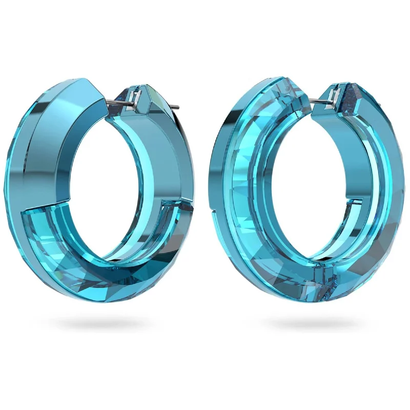 women’s wedding earrings-Swarovski Women's Hoop Earrings - Lucent Blue Aluminum and Crystals | 5629220