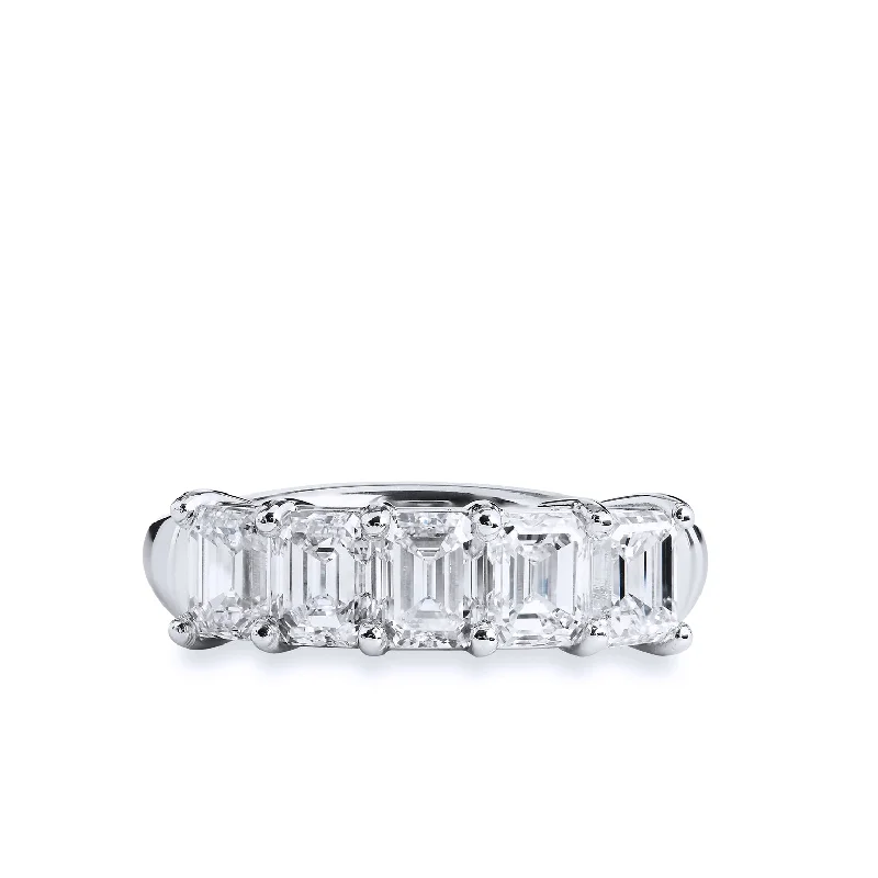 women’s solitaire diamond rings-5 Prong Emerald Cut Diamond Platinum Band Ring