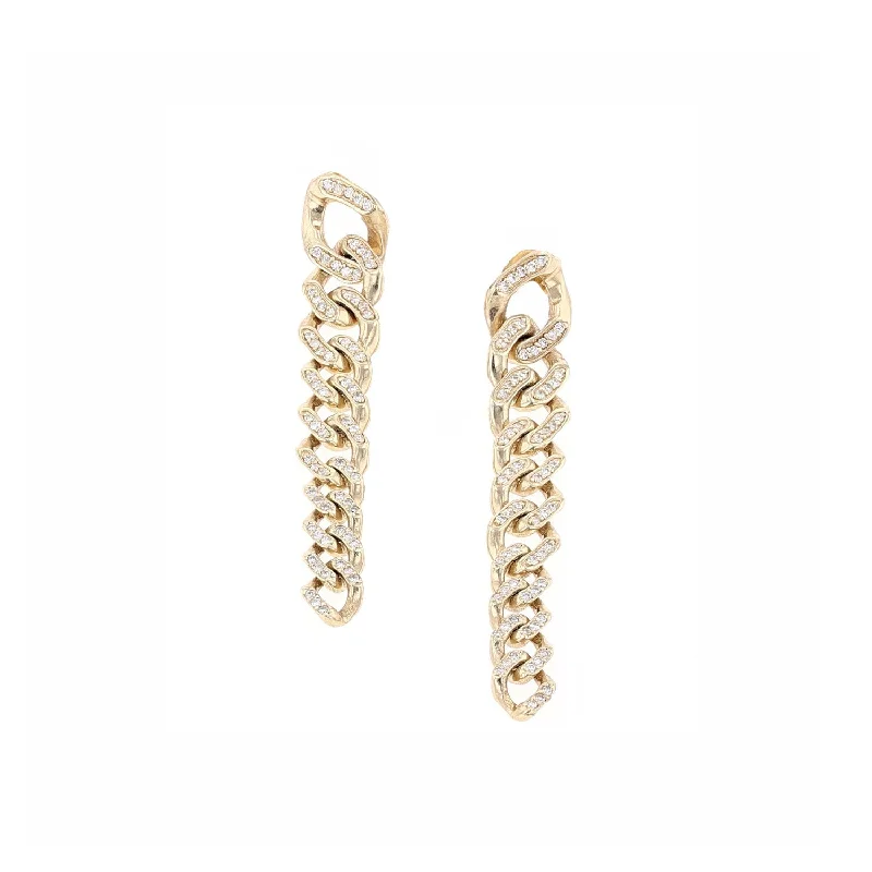 women’s heart stud earrings-14k Gold Tapered Curb Chain Pave Diamond Earrings  EG000232