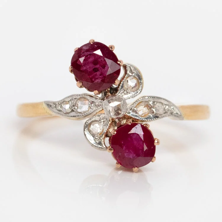 women’s custom rings-Vintage 14k Milgrain Ruby and Diamond Crossover Ring Size 5.5