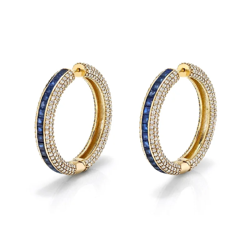 women’s ear cuffs-14K Gold Sapphire and Pavé Diamond Hoop Earrings EG000009