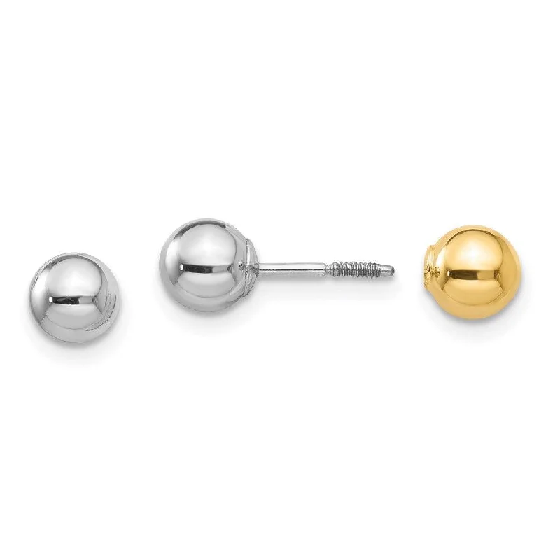 women’s moon earrings-Madi K Kid's 14k  Two-tone Reversible 5mm Ball Screw Earrings