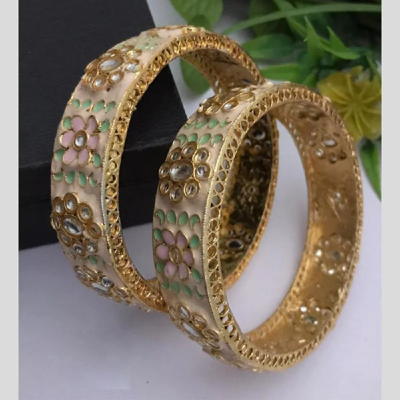 women’s pearl bangles-FS Collection Gold Plated Meenakari Bangle Set