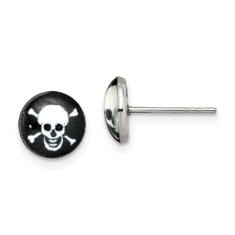 women’s drop earrings for special occasions-Stainless Steel Polished Skull Epoxy Post Earrings