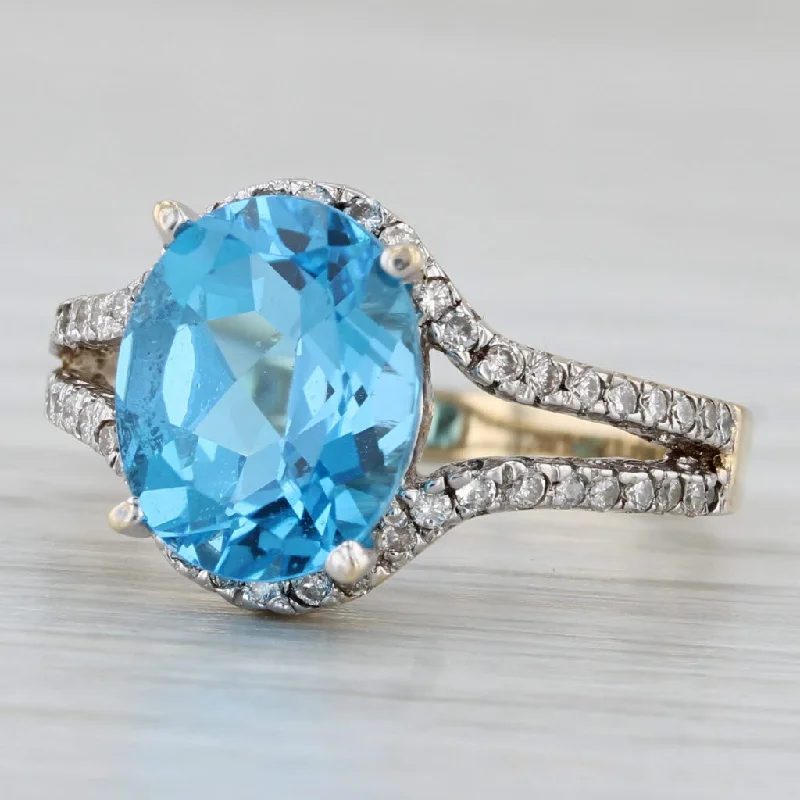 women’s sapphire engagement rings-4.50ctw Oval Blue Topaz Diamond Ring 14k Yellow Gold Size 7