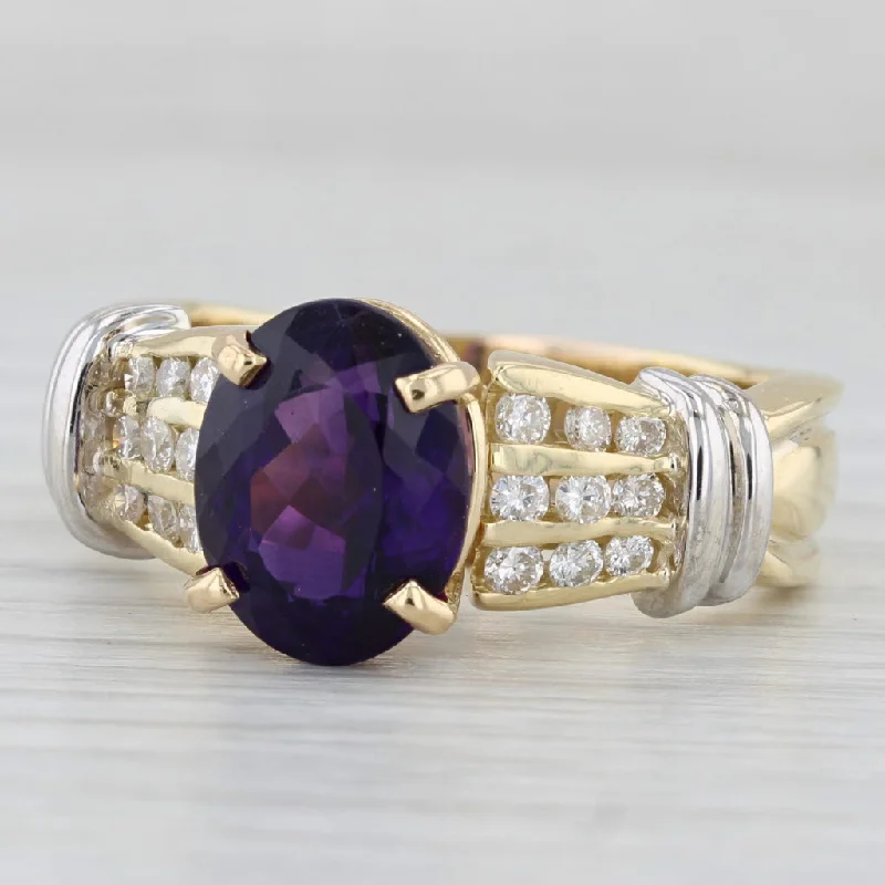 women’s unique engagement rings-4.44ctw Oval Amethyst Diamond Ring 18k Yellow White Gold Size 11.25