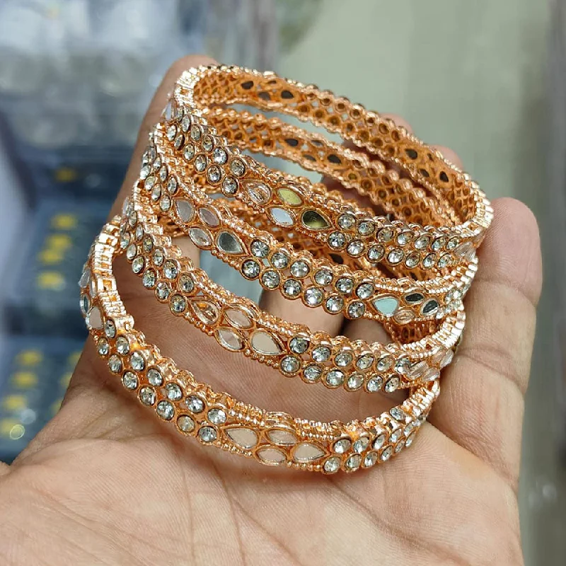 women’s fashion bangles-Pooja Bangles Rose Gold Plated Austrian Stone And Mirror Bangles Set