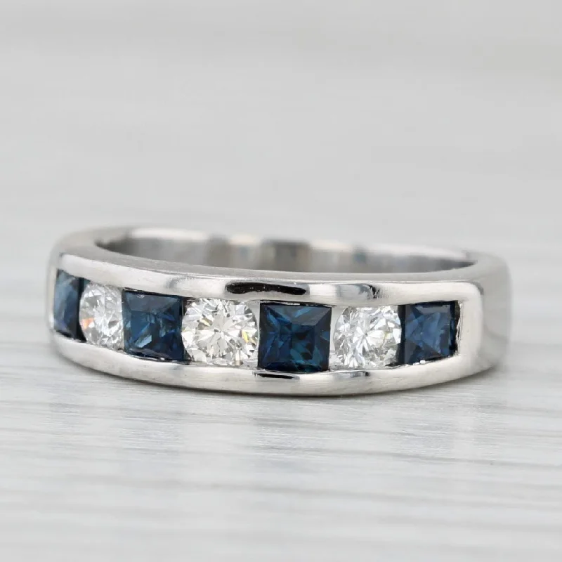 women’s unique engagement rings-1ctw Blue Sapphire Diamond Ring 950 Platinum Wedding Band Size 4.5-4.75