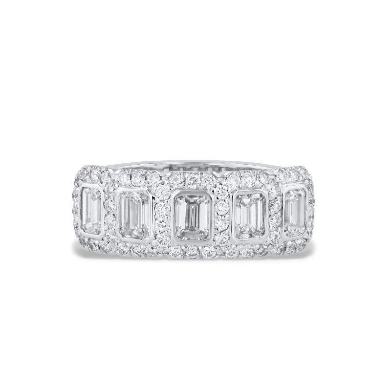 women’s oval diamond rings-5 Emerald Cut Diamonds and Pave Platinum Ring