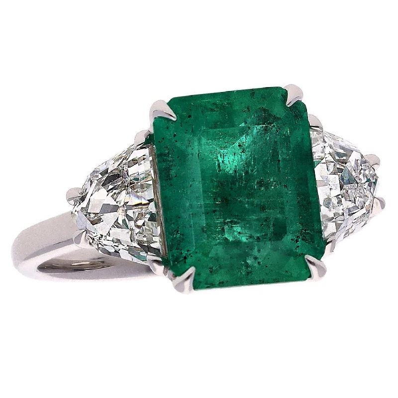 women’s engagement rings with yellow diamonds-18K White Gold Colombia Emerald and Diamond Ring