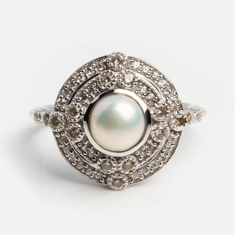 women’s yellow gold rings-Celestial Pearl Vintage Ring