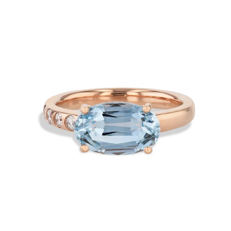 women’s halo engagement rings-Oval cut Aquamarine Diamond Rose Gold Ring