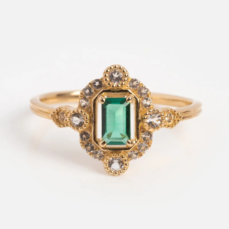 women’s diamond band rings-14k Vintage Inspired Emerald Shield Ring