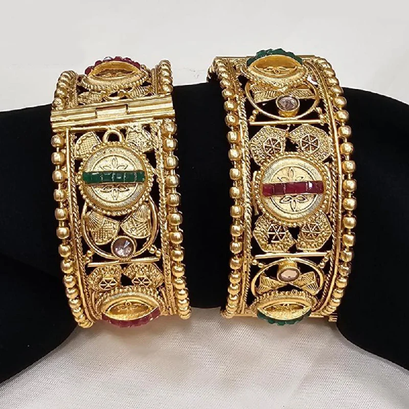 women’s crystal bangles-FS Collection Gold Plated Pota Stone Openable Bangle Set