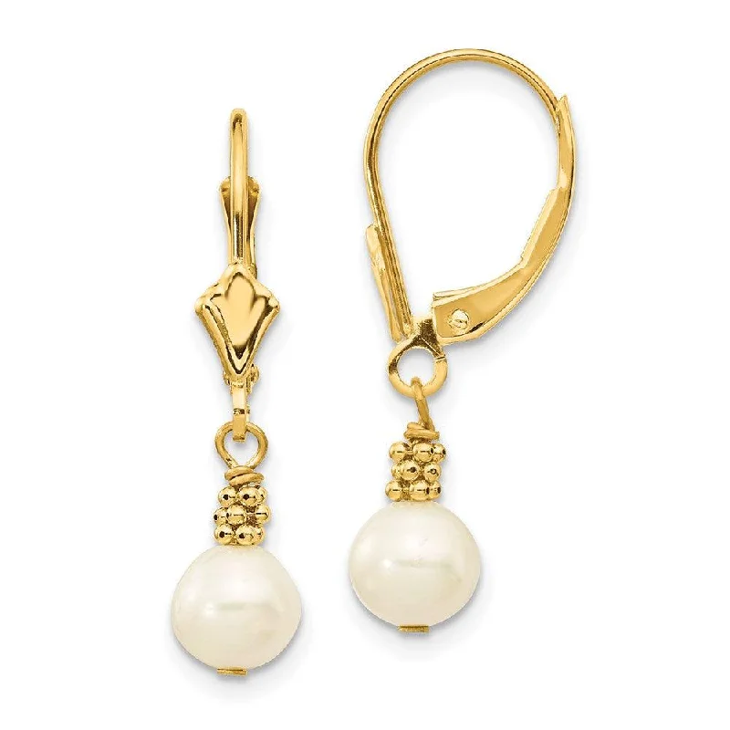 women’s chic earrings-14K 5-6mm White Semi-round Freshwater Cultured Pearl Leverback Earrings