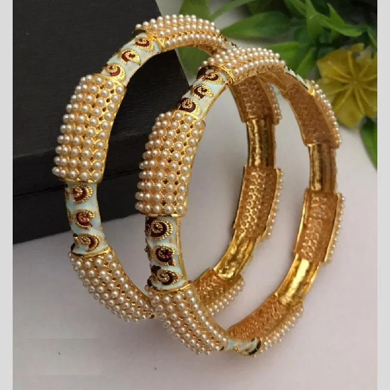 women’s custom bangles-FS Collection Gold Plated Pearl Bangle Set