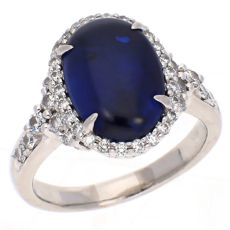 women’s luxury platinum engagement rings-Platinum Cabochon 7.73ct Sapphire and Diamond Ring