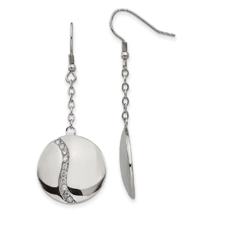 women’s custom earrings-Stainless Steel Polished w/ CZ Dangle Shepherd Hook Earrings