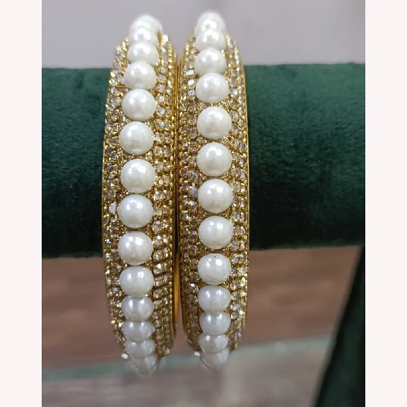 women’s double bracelets-Exotica Collection Gold Plated Austrian Stone And Pearls Bangle Set