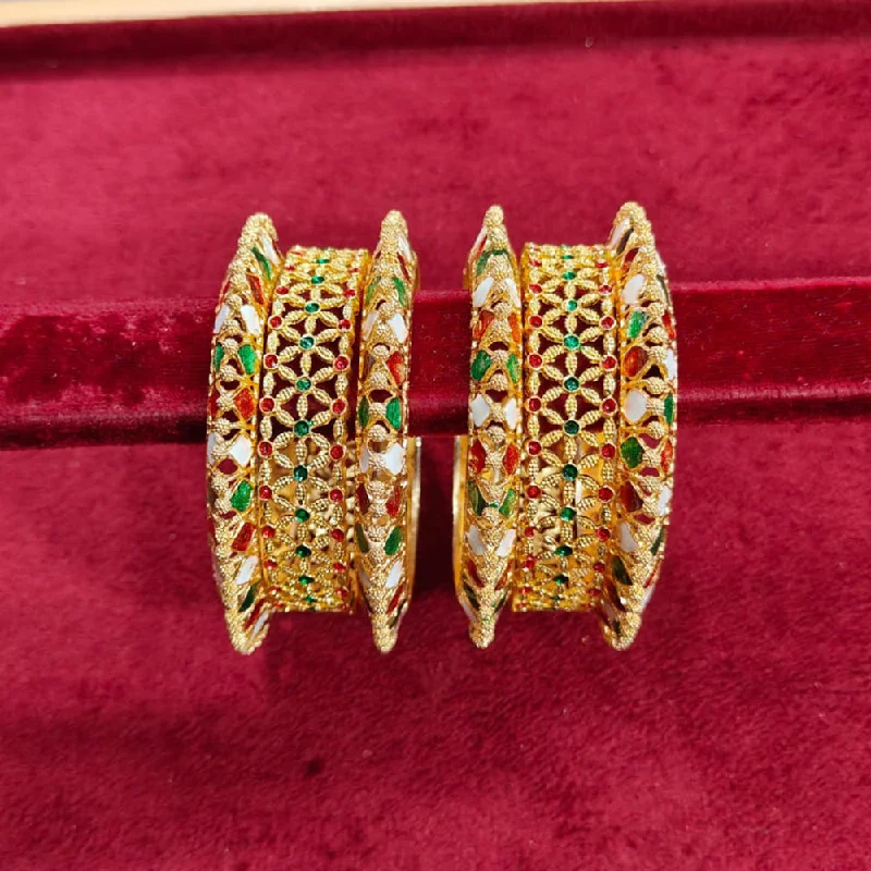 women’s fashion cuff bracelets-Kavita Art Gold Plated Meenakari Bangles Set