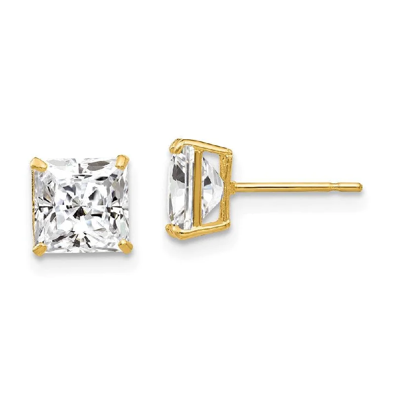 women’s vintage drop earrings-14k 6mm Square CZ Post Earrings