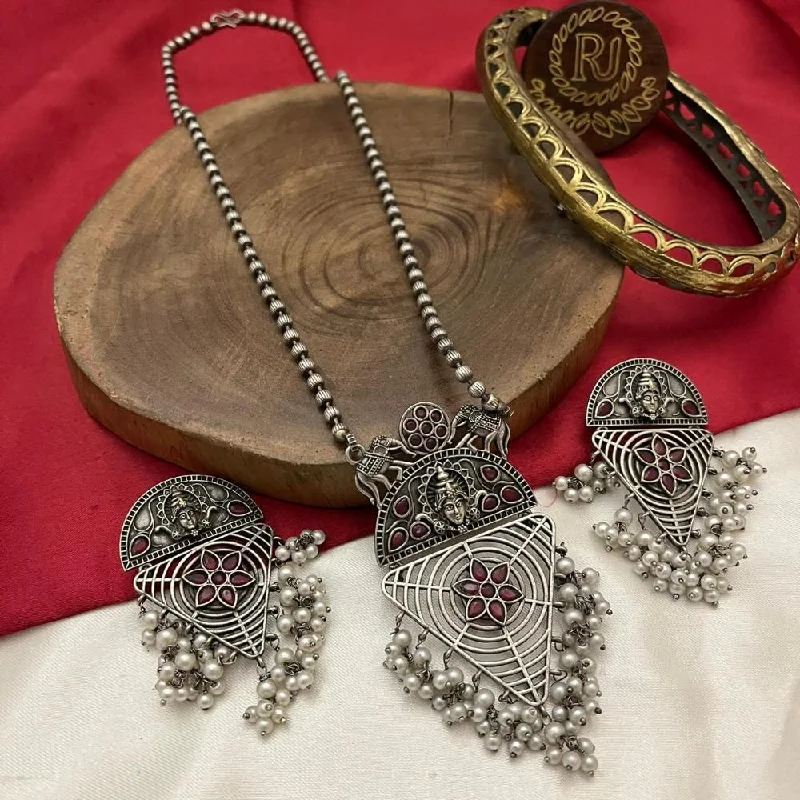 women’s wedding jewelry necklaces-FS Collection Oxidised Plated Pota Stone Necklace Set