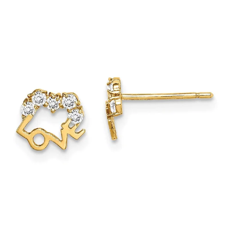 women’s fine gold earrings-Madi K Kid's 14k  CZ LOVE Post Earrings