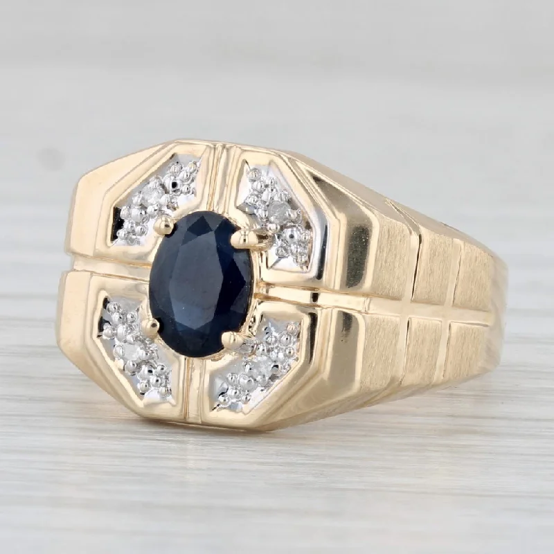 women’s white diamond engagement rings-1.05ctw Blue Sapphire Diamond Ring 10k Yellow Gold Size 9.75