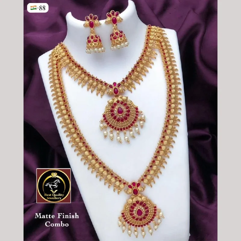 women’s sapphire and diamond necklaces-FS Collection Gold Plated Pota Stone Double Necklace Set