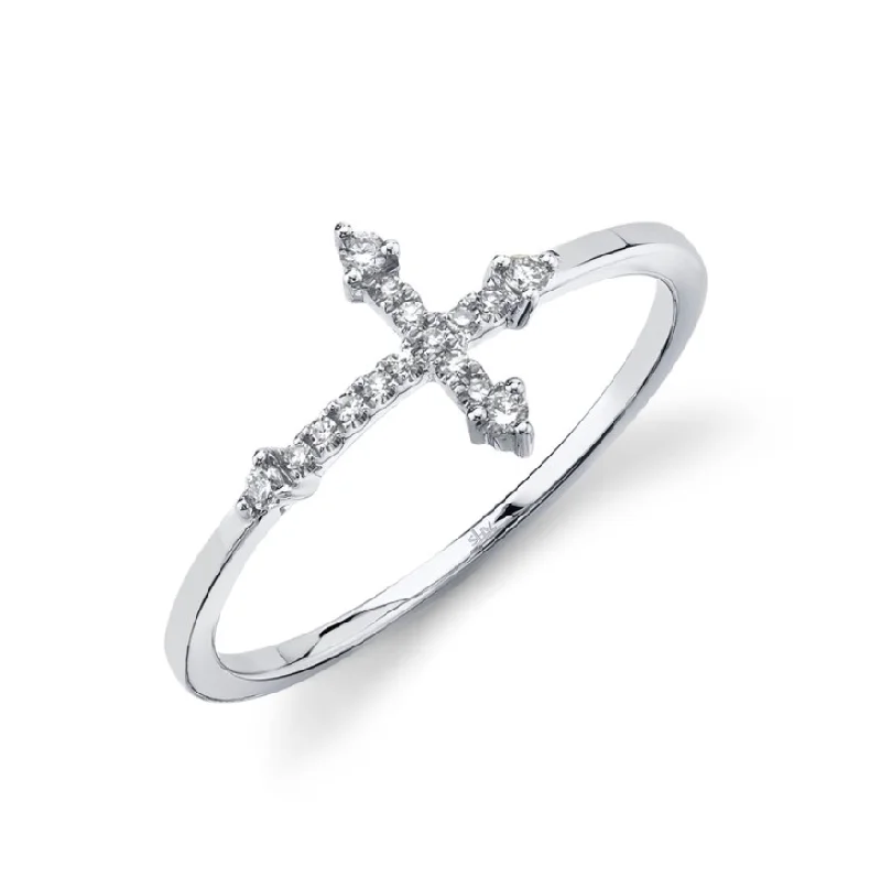 women’s signet rings-White Gold Diamond Cross Ring