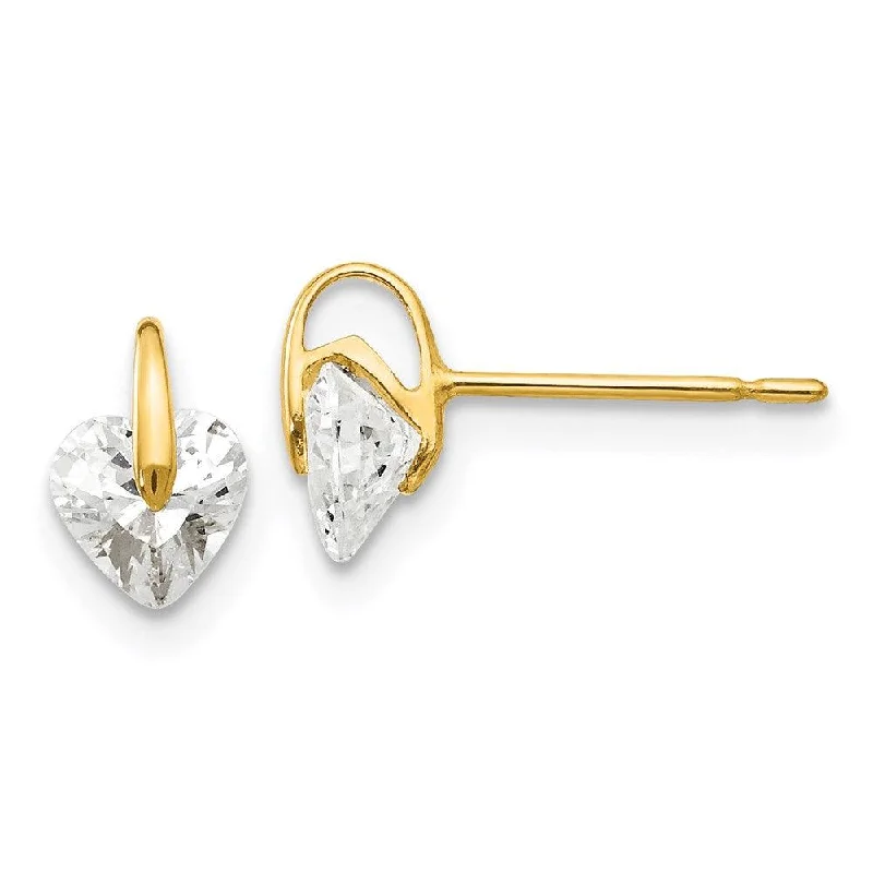 women’s dangly earrings-Madi K Kid's 14k  CZ  Heart Post Earrings