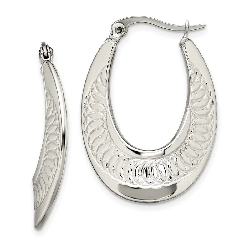 women’s heart-shaped earrings-Stainless Steel Polished and Textured Swirl Hoop Earrings