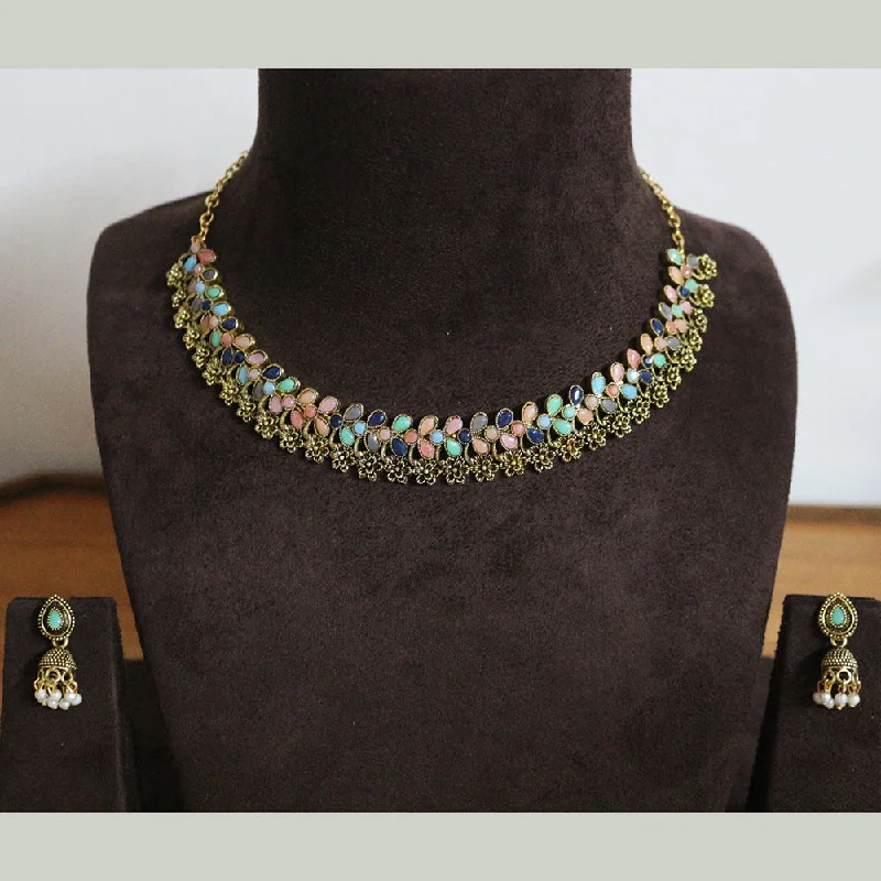 women’s contemporary necklaces-H K Fashion Gold Plated Crystal Stone Choker Necklace Set