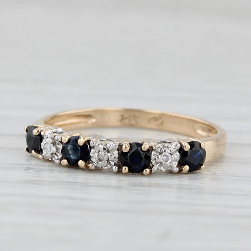 women’s bold engagement rings-0.40ctw Blue Sapphire Diamond Ring 14k Yellow Gold Size 6 Stackable