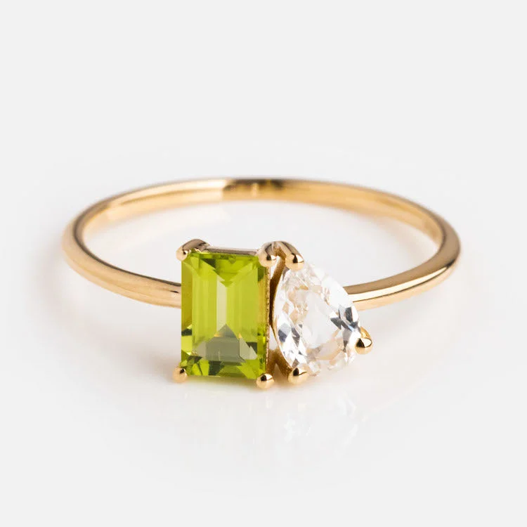 women’s halo diamond rings-14kt Peridot and Topaz Toi et Moi Ring