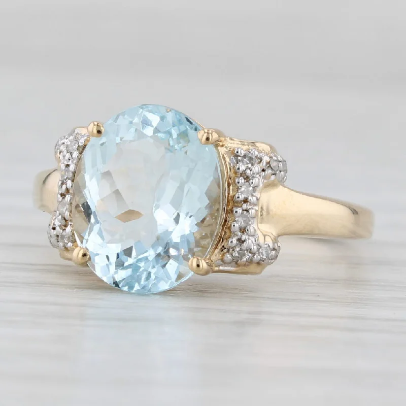 women’s platinum engagement rings-3.39ctw Oval Aquamarine Diamond Ring 14k Yellow Gold Size 7.25