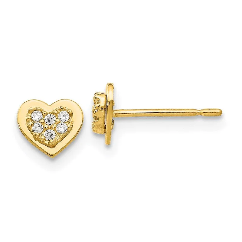 women’s fashion earrings-Madi K Kid's 14k  CZ  Heart Post Earrings