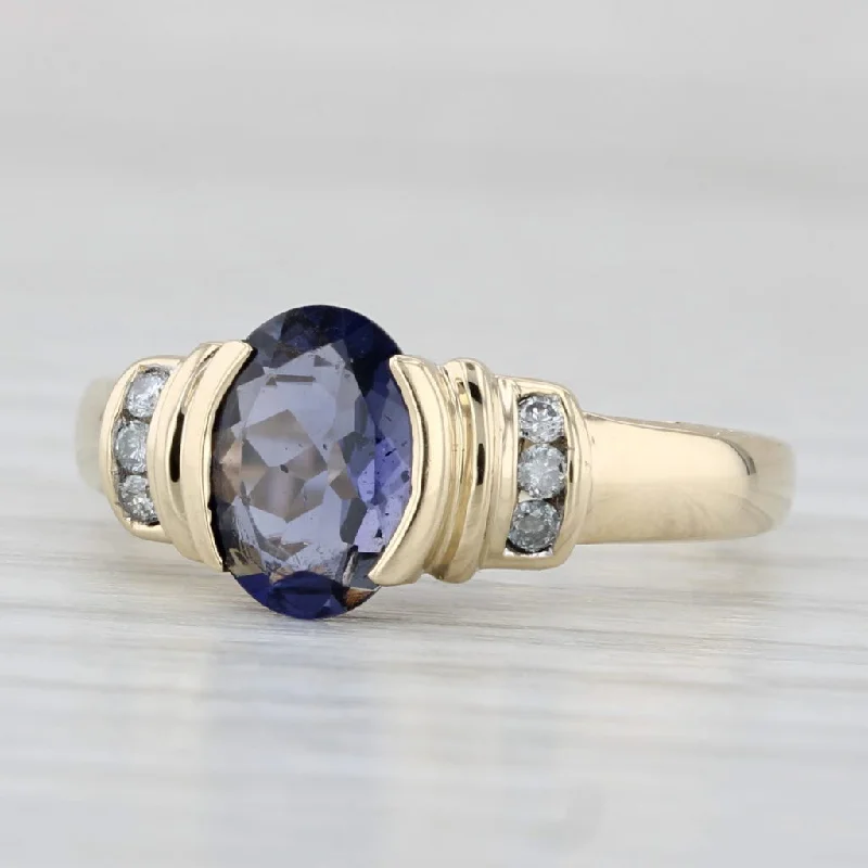 women’s wedding engagement rings set-0.93ctw Iolite Diamond Ring 14k Yellow Gold Size 6