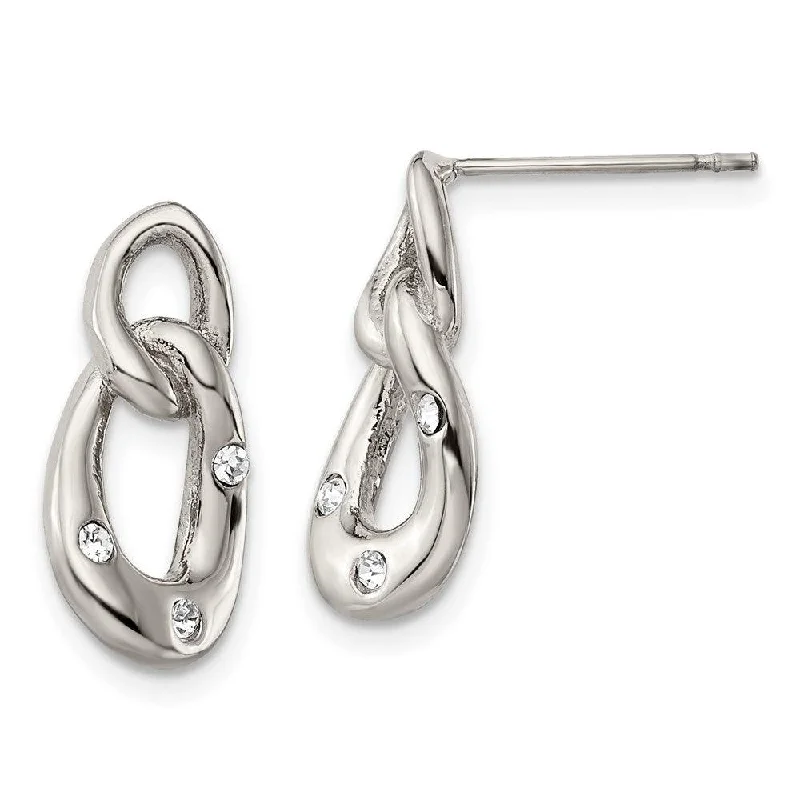 women’s elegant earrings-Stainless Steel Polished Two Loop 3 Crystal Dangle Earrings