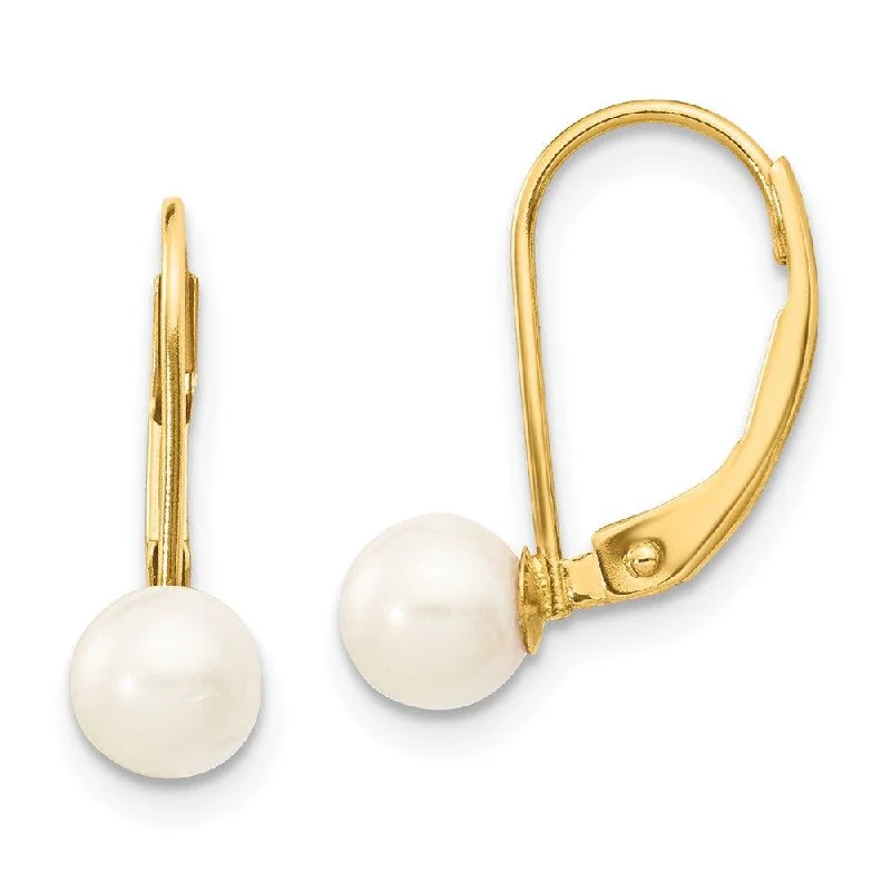 women’s star earrings-14k 5-6mm White Round Saltwater Akoya Cultured Pearl Leverback Earrings