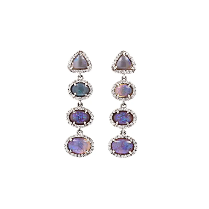 women’s moon earrings-Australian Opal Four Stone Dangle Earrings SE000066