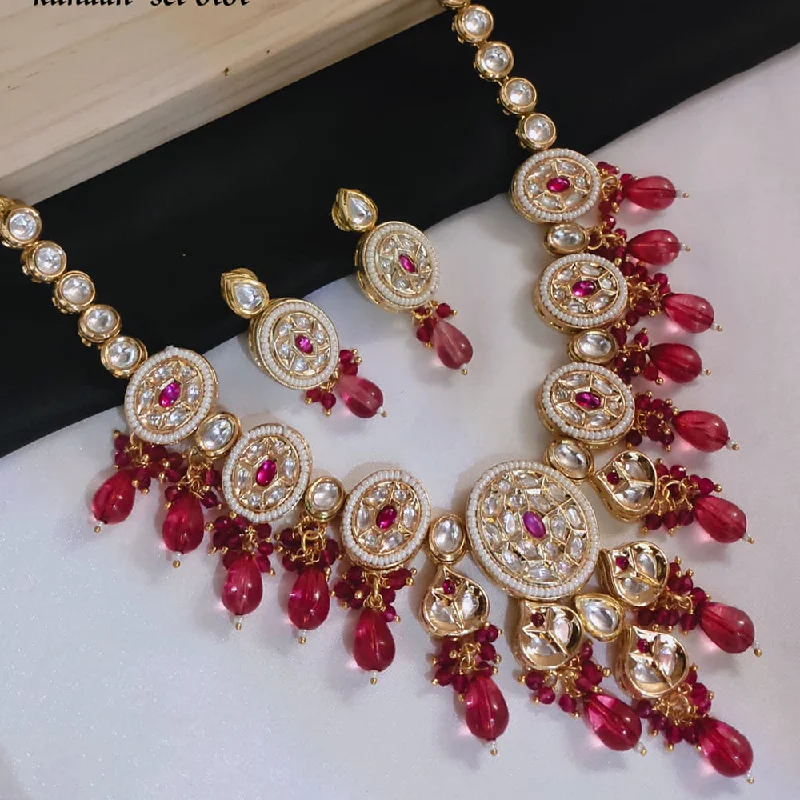 women’s choker necklaces-Lucentarts Jewellery Gold Plated Polki Kundan Stone And Beads Necklace Set