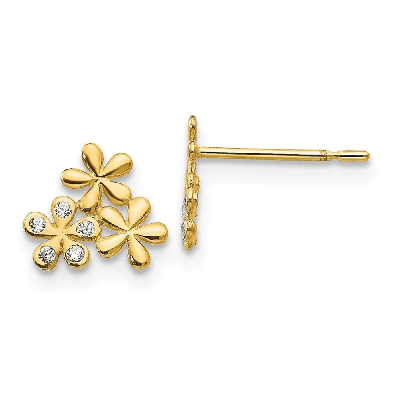 women’s crystal earrings-Madi K Kid's 14k  CZ  Flower Post Earrings