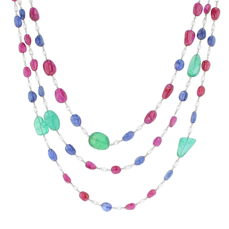 women’s geometric necklaces-Platinum Multi-Gemstone Bead Necklace