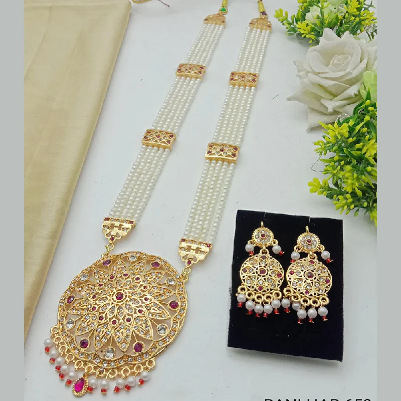 women’s gold necklaces-SP Jewellery Gold Plated Austrian Stone And Pearls Long Necklace Set